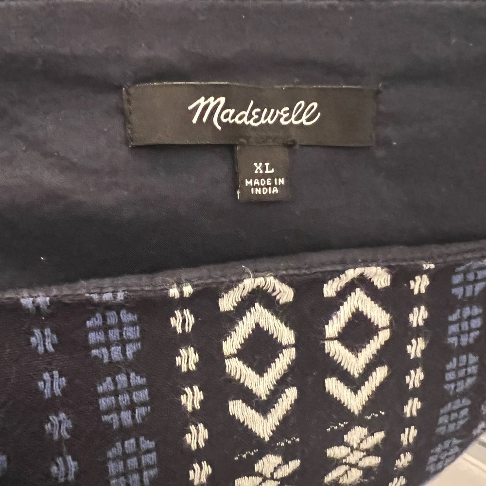 XL Madewell Blue and White Geometric Peplum Top - Picture 9 of 15